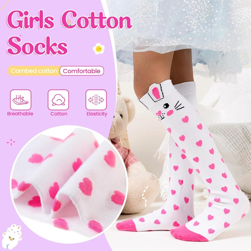 Eocom Girls Knee High Socks Kids Crazy Fun Gift Silly Tall Boot Cute Animal Cotton Long Socks 6 Pairs - Image 3